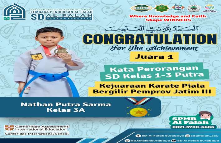 Juara 1 Kata Perorangan SD Kelas 1-3 Putra Kejuaraan Karate Piala Bergilir Pemprov Jatim III