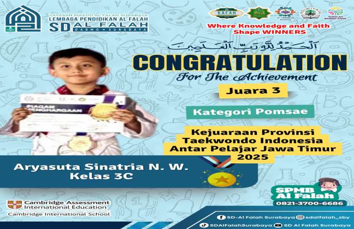 Juara 3 Kategori Pomsae Kejuaraan Provinsi Taekwondo Indonesia Antar Pelajar Jawa Timur 2025
